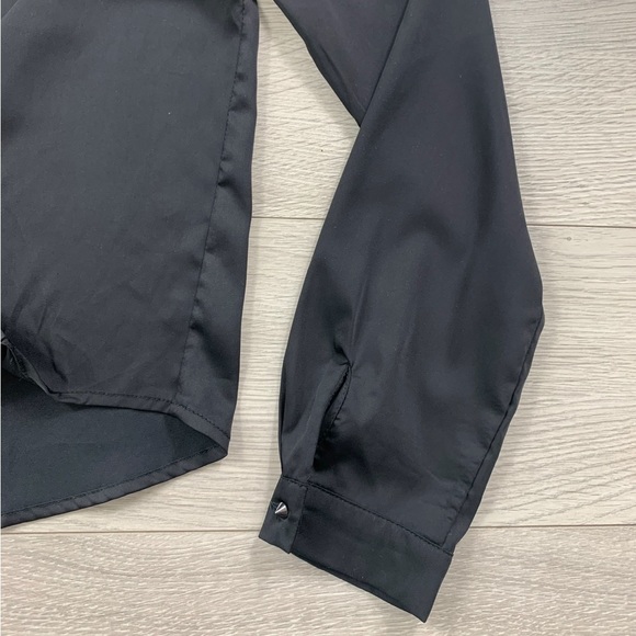 Forever 21 Black Satin Long Sleeve Crossover Blouse Top - Picture 4 of 9